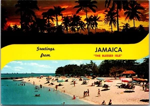Postcard Greetings from Jamaica The Blessed Isle Banner Dual View Beach Sunset - Bild 1 von 2