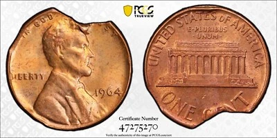 1964 Lincoln Cent PCGS MS63RD 5% Double Curved Clip Mint Error Coin 1C - Image 1 of 4