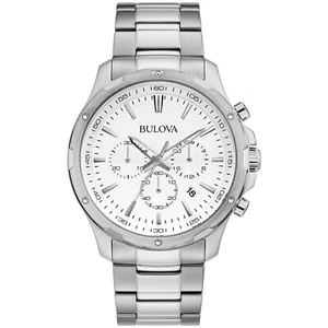 Bulova Mens Classic Chronograph Quartz Silver Stainless Steel Watch 43 MM 96B335 - Picture 1 of 4