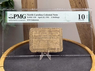 North Carolina Colonial Note Fr#NC-119 April 23, 1761 3s PMG 10 NET *14 Known* - Image 1 of 3