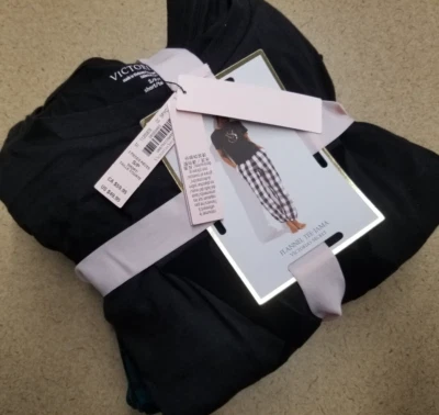 Victoria's Secret Flannel Tee-Jama Sz S Short Blue/Black 5PYC - Image 1 of 4