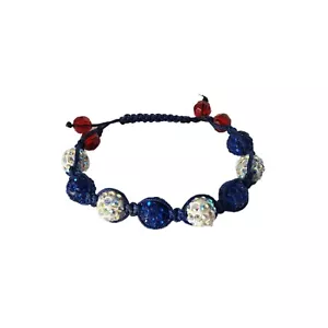 Shamballa Bead Bracelet Red White Blue Crystal USA Patriotic Celebrate Gift - Picture 1 of 7