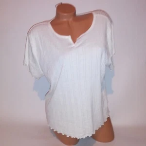 Old Navy T Shirt Blouse 2X Cream Solid Ribbed V Split Neck Short Sleeve new - Picture 1 of 12
