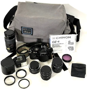 Chinon CE-4 35mm SLR con 50mm 28mm, 3 obiettivi filtri cinghia borsa GIAPPONE, EXC+++ - Foto 1 di 21