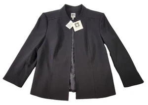 Anne Klein Womens Jacket Size 10 Black Short Open Front Style Lined $139 NWT - Picture 1 of 10