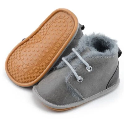 Baby Girls Boys Newborn Infant Soft Sole Shoes Flat Warm Fur Lined Boots Winter - Image 1 of 4