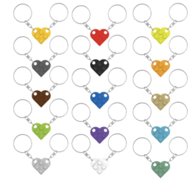 2pcs Heart LEGO Parts Couple Necklace Key Ring Keychain Set Valentine's Day Gift - Image 1 of 2