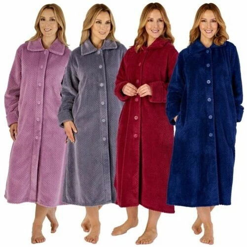 Donna Slenderella Lusso Waffle Pile Pulsante Manica Lunga Attraverso Vestaglia - Immagine 1 di 2