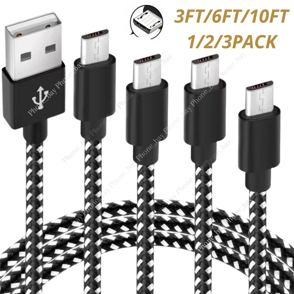 3/6/10Ft Micro USB Fast Charger Data Sync Cable Cord For Samsung HTC Android LG - Image 1 of 4