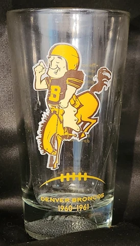 Denver Broncos Glass Mug Beer Stein - Vintage 6-1/4" Inch Tall Cover