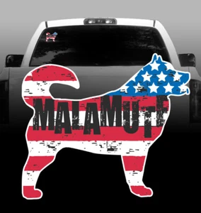 American Flag Alaskan Malamute - Vinyl Sticker Decal - High Quality, Window - Picture 1 of 1