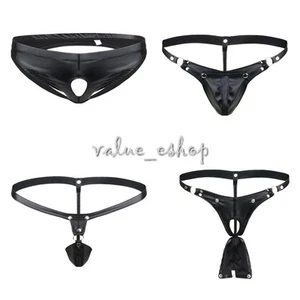 Mens Sexy Faux Leather Jockstrap Pouch G-string Briefs Lingerie Bikini Underwear - Picture 1 of 9