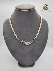 Real 9ct White Gold Natural Sea 7mm Pearl Necklace Beads Genuine Emerald - Picture 1 of 19