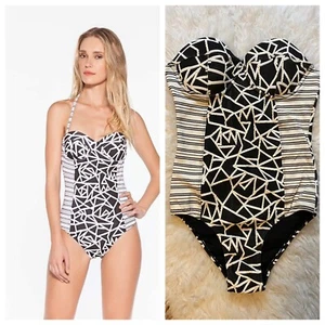 Prish Beachwear Brazil einteiliger trägerloser Badeanzug ~ schwarz & weiß ~ Medium - Bild 1 von 7