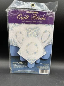 Dimensions 6 Quilt Blocks Stamped Cross Stitch Blue Flowers 73212 - Picture 1 of 9