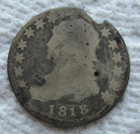 1818 25C Capped Bust Silver Quarter Large Diameter Rare Date Damaged Hole Filler Cover