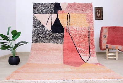 5'x8' Moroccan Handmade Red Rug-Geometric Berber Boujaad Rug Vintage Wool Carpet - Image 1 of 4