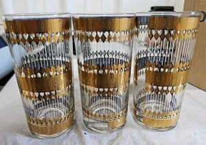 3 - Culver MCM Vintage Barcelona 22k Gold Highball Tumblers Glasses Cera Cora BR - Picture 1 of 6