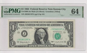 Fr 1900-Jm 1963 $1 FRN J02361197A bp441 PMG 64 CH CU KANSAS CITY MULE - Picture 1 of 2