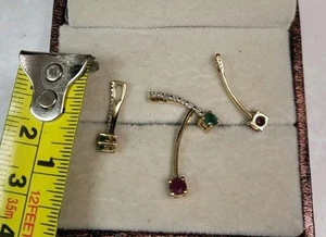 14k Solid Yellow Gold Earrings Ruby, Emerald Pre-owned Attachable For Hooks 1.82 - Picture 1 of 4