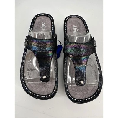 Sandalias de Tanga Alegria Iridiscente Estrás Talla 38 Cuero Arco Iris Azul Carina Foto 1 de 4