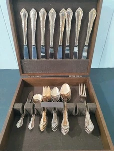 TOWLE SILVERSMITH E.P. KOREA Rose Gold Electroplate Floral 42 Pieces w/WoodenBox - Picture 1 of 12