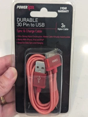 Powerxcel Durable 30 Pin to USB Sync & Charge Cable, 3 ft Nylon iPhone iPad iPod - Image 1 of 2
