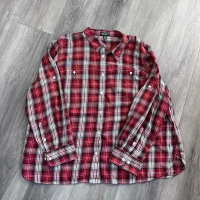 Lauren Ralph Lauren Jeans Women’s Red White Plaid Flannel Cotton Shirt 3XL - Image 1 of 4
