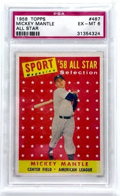 1958 Topps #487 Mickey Mantle All Star New York Yankees HOF PSA 6 - Image 1 of 2