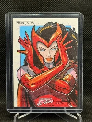 Tarjeta de boceto 2014 Dangerous Divas Serie 2 SketchaFEX Mauro Fodra Bruja Escarlata Foto 1 de 2