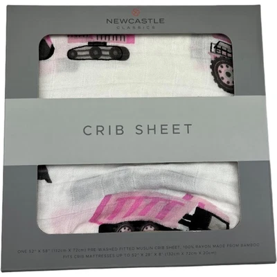 Newcastle Rosa Excavadora Bambú Bebé Cuna Sábana Camión Construcción Estándar Equipado Foto 1 de 3