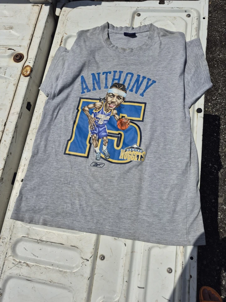 XL Reebok Carmelo Anthony Y2K Caricature Player Tee Small Hole Super Rare! - Image 1 of 4