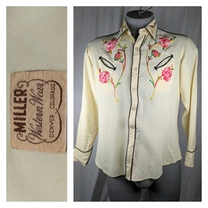 Herren Pearl Snap Hemd Miller Western Wear Kettenstich Gabardine Vintage M USA - Bild 1 von 15