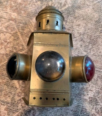 Antique Brass Color 1880s Ship's 3 Color Lens Running Light w/ Miller Oil Lamp - Image 1 of 4