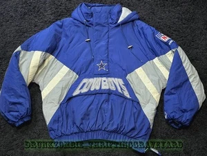 Vintage 90s Starter NFL Dallas Cowboys 1/2 Zip Pullover Hooded Jacket Sz Large - Bild 1 von 6