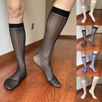 Calcetines de vestir transparentes sin costuras con diseño de lunares de negocios transparentes para hombre Foto 1 de 4