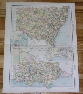 1900 MAPA ANTIGUO ORIGINAL DE NUEVA GALES DEL SUR Y VICTORIA / AUSTRALIA Foto 1 de 3