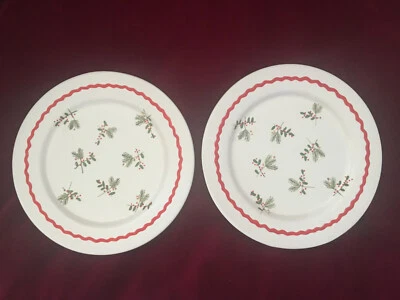 Two Hallmark Red Ric Rac Plates, Holly & Pine Design Rick Rack Mistletoe EUC - Image 1 of 4