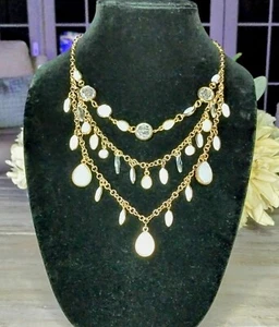 Layered Statement Necklace Vintage Jewelry Beaded Retro Career Tiered Brown Gold - Picture 1 of 16