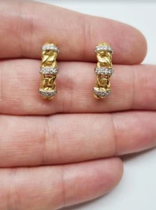 18K Yellow Gold Chain Design Diamond Earrings, Gold Jewellery, Diamond Earrings - Picture 1 of 1