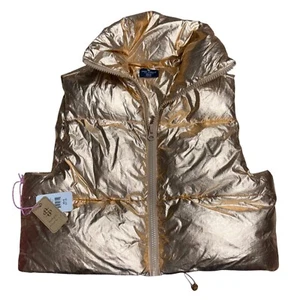 Simply Southern Puffer Vest Metallic Gold Full Zip Hooded XS - Picture 1 of 5