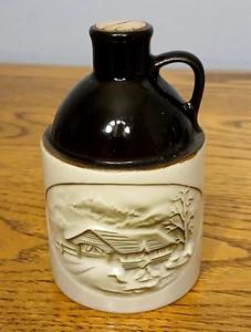 Vintage Vermont Ahornsirup Mini Steinzeug Krug bedeckt Brücke Szene leer sauber  - Bild 1 von 7
