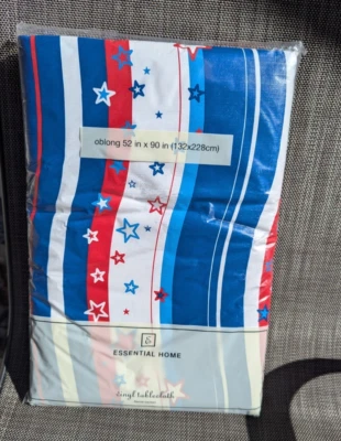 VTG Essential Home Vinyl Flannel Back Oblong 52x90” Tablecloth original package - Image 1 of 4