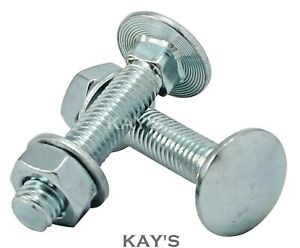 M12 CARRIAGE BOLTS WITH NUTS & WASHERS CUP SQUARE COACH SCREWS ZINC PLATED 12mmØ