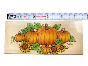 Sunflower Pumpkin Patch Fall stamp Hero Arts 5.5x2.5 inch very slight stain - Picture 1 of 4