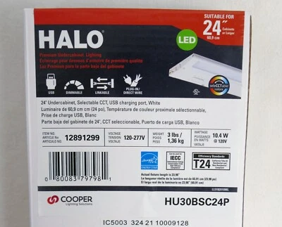 Lámpara LED debajo del gabinete Halo 24" HU30BSC24P color seleccionable nueva en caja Foto 1 de 4