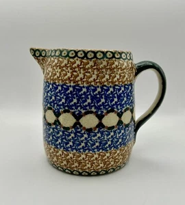 Antica Brocca Spugna Ware Blu Verde Marrone Erphila Germania 5”H x 6,25”L x 4”W - Foto 1 di 15