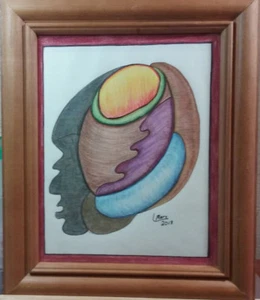 Moderne Kunst 8x10 Buntstift gerahmte Skizze "Der Krieger" Künstler Mary Beth Lester - Bild 1 von 8