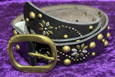 Cinturón de cuero Lucky Brand para mujer XL floral tachonado vaquera festival occidental negro Foto 1 de 4