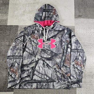 Under Armour Hoodie M Camo Mossy Oak Treestand Deer Hunting Red Logo - Image 1 of 4